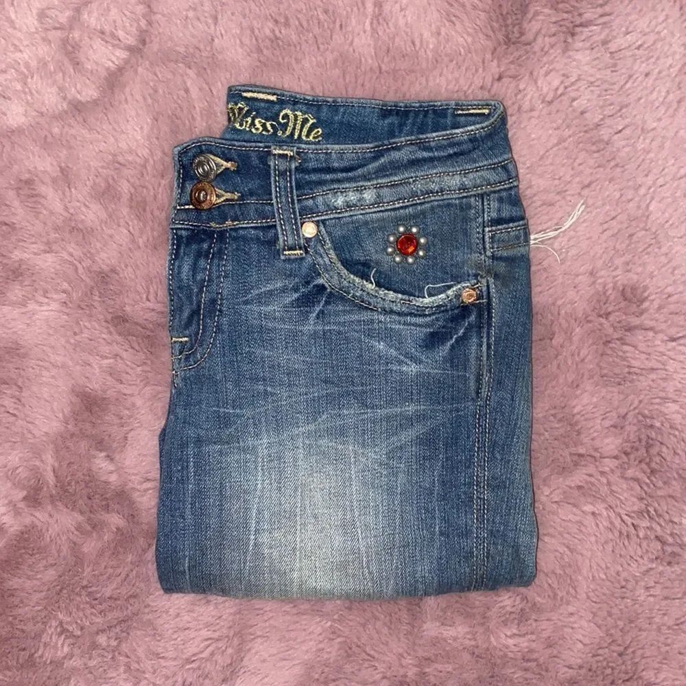 Miss Me Embellished Blue Denim Distressed Print Design Shorts Boho